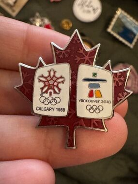 Canadian Maple Leaf Olympic Pin - Calgary 1988 & Vancouver 2010